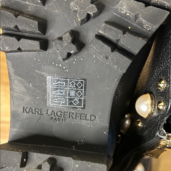 Karl Lagerfeld Black Pearl Studded Combat Boots - Picture 2 of 8
